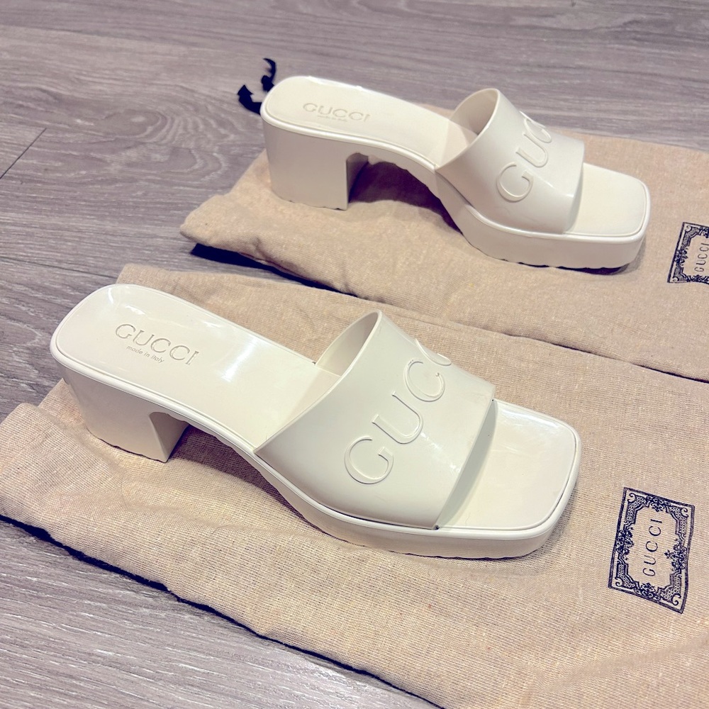 Gucci Platform Block Heel Slide Sandals Gem